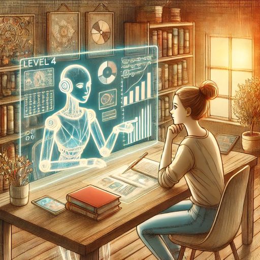 a teacher collaborating with AI on her computer