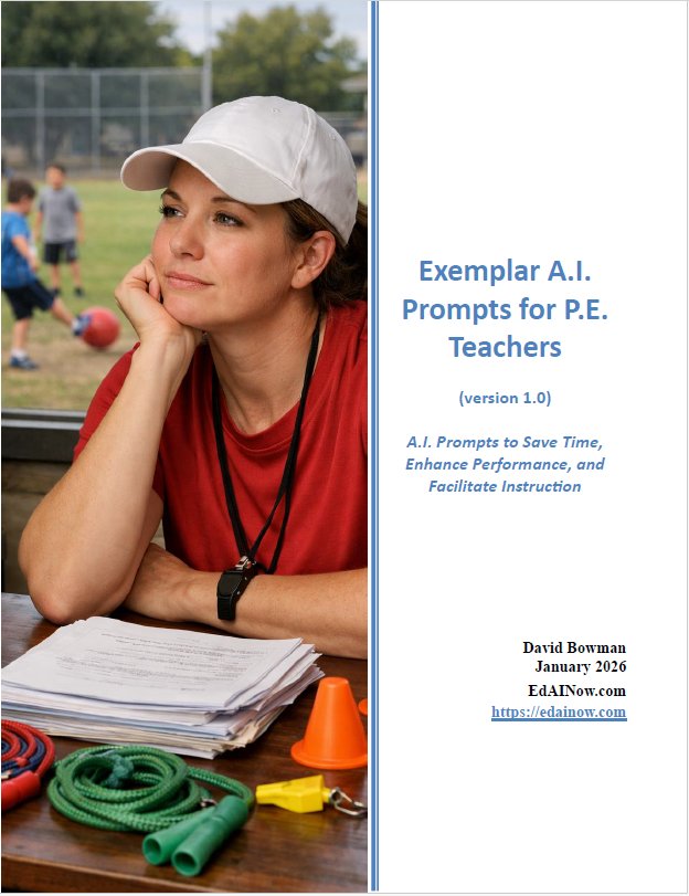Cover image AI Prompts for PE Teachers elementary teacher at desk